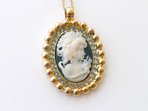 BLUE Cameo Necklace, Navy Blue Cameo Pendant, Oval Vintage Pendant, Lady Cameo Necklace, Victorian Style, Statement Necklace, Gift For Her