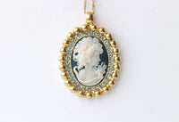 BLUE Cameo Necklace, Navy Blue Cameo Pendant, Oval Vintage Pendant, Lady Cameo Necklace, Victorian Style, Statement Necklace, Gift For Her