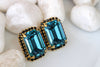 BLUE BLACK EARRINGS, Teal Blue Bridal Earrings, Geometric Earrings, Custom Earrings, Evening Elegant Clip on Earrings,Drop or Post Earrings