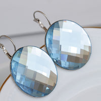 Light Blue Earrings, Leverback Drop Earrings, Aquamarine Earrings, Extra large Circle Earrings, Statement Bridal Simple Earrings, Gift Idea