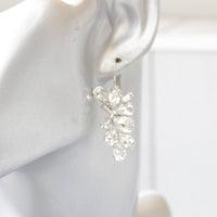 CRYSTAL DROP EARRINGS, White Clear Silver Earrings, Brides Bridal Wedding jewelry, Cluster Dangle Earrings, Evening Art Deco Earrings,Woman