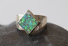 GREEN BLUE OPAL Ring, Unique Pinky Ring, Square Ring, Gift For Her, Silver Sterling Ring, Fire Opal Ring, Ring For Men, Unisex Opal Ring