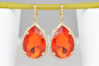 ORANGE TEARDROP EARRINGS, Hot Orange Earrings, Large Earrings, Cocktail Evening Earrings,Classic Summer Jewelry, Mother Of The Bride Jewelry