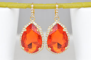 ORANGE TEARDROP EARRINGS, Hot Orange Earrings, Large Earrings, Cocktail Evening Earrings,Classic Summer Jewelry, Mother Of The Bride Jewelry