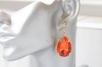 ORANGE TEARDROP EARRINGS, Hot Orange Earrings, Large Earrings, Cocktail Evening Earrings,Classic Summer Jewelry, Mother Of The Bride Jewelry