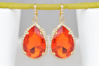 ORANGE TEARDROP EARRINGS, Hot Orange Earrings, Large Earrings, Cocktail Evening Earrings,Classic Summer Jewelry, Mother Of The Bride Jewelry