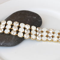 White Opal Bracelet, Bridal Opal Gold Bracelet, Chunky Bracelet, Wedding White Bracelet, Tennis Statement Bracelet, Evening Bracelet Gift