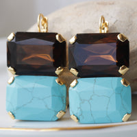 TURQUOISE BROWN EARRINGS, Gold Turquoise earrings, Women Blue earrings, Vintage style earrings, Extra Large Drop earrings, Gemstone jewelry