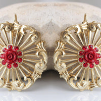 Coral flower Earrings, Gold coral Earrings, Summer Earrings, Red Gold Earrings, Bridesmaid Floral Earrings gift, Drop Large Earrings