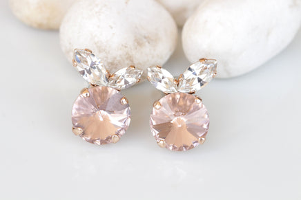 MORGANITE BRIDESMAID Earrings, Morganite Crystal Earrings, Blush Pink Stud Minimalist Earrings, Light Pink Earrings, Bridal Shower Gift