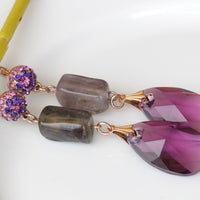 PURPLE EARRINGS, Purple Agate Earrings, Chandelier Earrings, Pink Fuchsia Purple Long Earring, Oversized Teardrop Earrings, Amethyst Earring