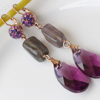 PURPLE EARRINGS, Purple Agate Earrings, Chandelier Earrings, Pink Fuchsia Purple Long Earring, Oversized Teardrop Earrings, Amethyst Earring