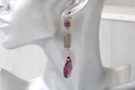 PURPLE EARRINGS, Purple Agate Earrings, Chandelier Earrings, Pink Fuchsia Purple Long Earring, Oversized Teardrop Earrings, Amethyst Earring