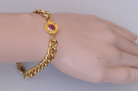 Gold Chain Bracelet, Gold Pink Fuchsia And Purple Bracelet, Valentine's Day Gift for Wife Girlfriend, Love Gift, Link Bracelet, For Her She