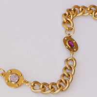 Gold Chain Bracelet, Gold Pink Fuchsia And Purple Bracelet, Valentine's Day Gift for Wife Girlfriend, Love Gift, Link Bracelet, For Her She
