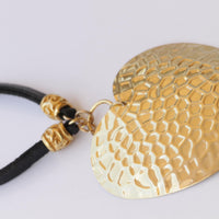 Leather Heart Necklace, Big Heart pendant, Boho leather necklace, Black Gold Necklace, Large necklace, Long Ethnic Chunky Necklace Gift