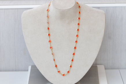 ORANGE GOLD NECKLACE, Crystals Necklace, Long Hot Orange Necklace, Casual Woman Necklace, Gift For Her, Christmas Jewelry, Unique Necklace