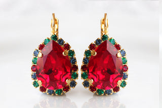 RED GREEN EARRINGS, Red Garnet Earrings, Colorful Earrings, Wedding Unique Earrings, Drop Earrings, Bridal red Earrings, Gift For Christmas