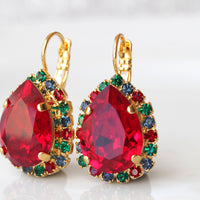 RED GREEN EARRINGS, Red Garnet Earrings, Colorful Earrings, Wedding Unique Earrings, Drop Earrings, Bridal red Earrings, Gift For Christmas