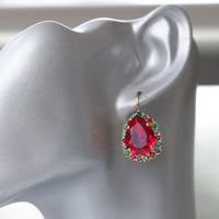 RED GREEN EARRINGS, Red Garnet Earrings, Colorful Earrings, Wedding Unique Earrings, Drop Earrings, Bridal red Earrings, Gift For Christmas