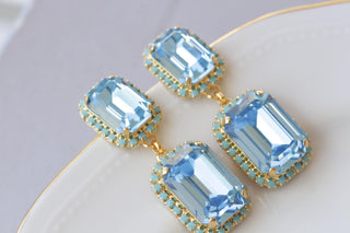 AQUAMARINE TURQUOISE EARRINGS, Blue Formal Wedding Earrings, Long Earrings, Light Blue Earrings, Art Deco Earrings, Bride Chandeliers Gift
