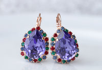 PURPLE EARRINGS, Red Green Blue Earrings, Colorful Earrings, Christmas Earrings, Tanzanite Earrings, Bridal Teardrop Earrings, Gift For Her