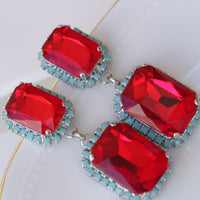 RED TURQUOISE EARRINGS, Red Ruby Formal Wedding Earrings, Jewelry For Red Evening Dress, Blue And Red Earrings, Art Deco Earrings For Bride