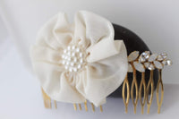 PEARLS HAIR COMB, Decorative Hair Comb, Bridal Hair Accessories, Wedding Opal And Crystals, Fabric Flower Hair Comb, Ivory Pearl Hair Comb