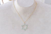 TURQUOISE STAR OF David Necklace, Jewish Star Jewelry, Gold Blue Crystal Necklace, Bat Mitzvah Gift, Shield Of David, Jewelry From Israel