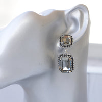 BLACK AND GRAY Earrings, Smokey Grey black diamond crystal drop earrings, Long earrings, Silver earrings, Earrings For Black Evening Dress