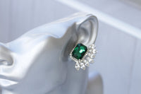 EMERALD WEDDING EARRINGS, Bridal Green Earrings, Statement Earrings, Emerald White Earrings, Cluster Studs,Dark Green Jewelry,Leaf Earrings