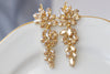 CHAMPAGNE LONG EARRINGS, Bridal Champagne Statement Earrings, Gold Topaz Jewelry For Bride, Wedding Dangle Earrings, Cluster Drop Earring