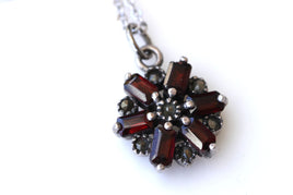 Garnet pendant , Antique necklace, Victorian necklace, Old sterling necklace, Vintage garnet sterling pendant,Garnet necklace,Antique garnet