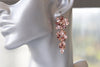 BLUSH LONG EARRINGS, Bridal Dusty Antique Pink Earrings, Rose Gold Jewelry For Bride, Wedding Dangle Earrings Gift, Grape Cluster Earrings