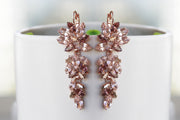 BLUSH LONG EARRINGS, Bridal Dusty Antique Pink Earrings, Rose Gold Jewelry For Bride, Wedding Dangle Earrings Gift, Grape Cluster Earrings