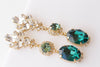 EMERALD EARRINGS, Bridal Green Emerald Chandeliers, Bridal Gold Dark Green Long Impressive Earrings, Statement Bride Emerald Wedding Earring