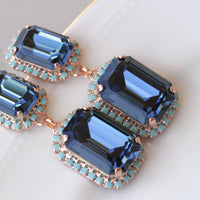 NAVY TURQUOISE EARRINGS, Dark Blue Formal Wedding Earrings, Jewelry For Blue Evening Dress, Blue Topaz Earrings, Art Deco Earrings For Bride