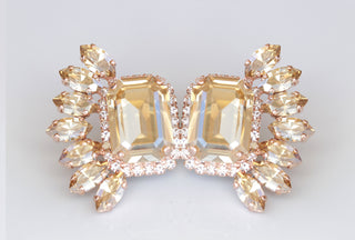 CHAMPAGNE WEDDING EARRINGS, Bridal Topaz Earrings, Statement Earrings, Rose Gold Big Earrings, Cluster Studs, Evening Jewelry, Leaf Earrings