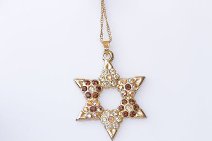 Star of David Necklace, Brown Necklace, Passover Gift, Champagne Crystals Necklace, Jewish Jewelry, Unusual Necklace, Rose Gold Necklace