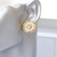 Clip on earrings,Non pierced flower earrings, Clip on wedding earrings, Bridal earrings, Gold clip earrings, Vintage large clip on earrings