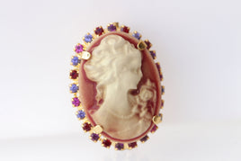 CAMEO BROOCH, Red Pink Fuchsia Cameo Brooch, Vintage Cameo Brooch, Lady Cameo Brooches, Gift For Her ,Coat Brooch, Red Purple Jacket Brooch