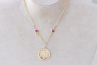 COIN NECKLACE, Star of David Necklace, Gold And Pink Fuchsia Necklace,Israel Jewish Jewelry Gift, Jewelry Made From Israel, Hebrew Necklace