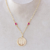 COIN NECKLACE, Star of David Necklace, Gold And Pink Fuchsia Necklace,Israel Jewish Jewelry Gift, Jewelry Made From Israel, Hebrew Necklace