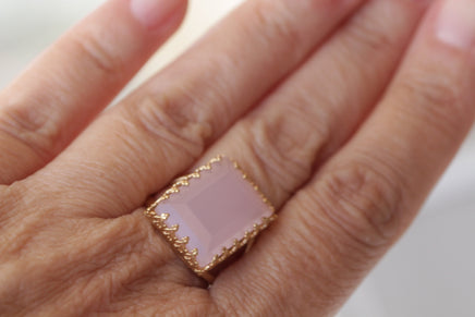 Rose Quartz Ring, Rectangular Light Pink Gemstone Ring, Gold Filled Women Ring, Real Stones rings, Wedding Large Stone ring, Gift For Her