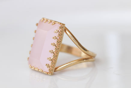 Rose Quartz Ring, Rectangular Light Pink Gemstone Ring, Gold Filled Women Ring, Real Stones rings, Wedding Large Stone ring, Gift For Her