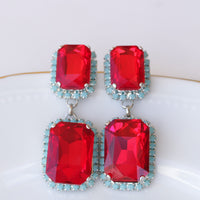 RED TURQUOISE EARRINGS, Red Ruby Formal Wedding Earrings, Jewelry For Red Evening Dress, Blue And Red Earrings, Art Deco Earrings For Bride