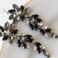 BLACK GRAY EARRINGS, Bridal Long Earrings, Statement Jewelry For Bride, Evening Black Dress Unique Earrings, Grape Cluster Earrings Gift