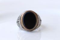 BLACK ONYX RING, Brass And Silver Sterling 925 Jewelry For Men, Christmas Gift For Boyfriend, Ornament Oval Ring, Signet Black Stone Ring