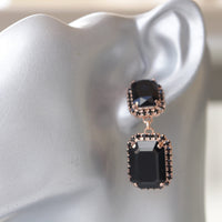 BLACK GOLD Earrings, Cocktail Black Long Earrings, black crystal drop earrings, Long earrings, Art Deco Earrings For Black Evening Dress