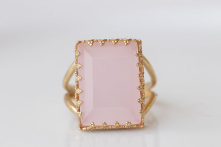 Rose Quartz Ring, Rectangular Light Pink Gemstone Ring, Gold Filled Women Ring, Real Stones rings, Wedding Large Stone ring, Gift For Her